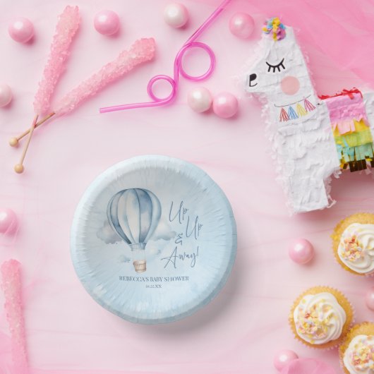 Omhoog en weg! Blauwe heteluchtballon Baby shower Papieren Kommen (Feest)
