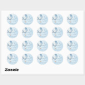 Omhoog en weg! Blauwe heteluchtballon Baby shower Ronde Sticker (Vel)