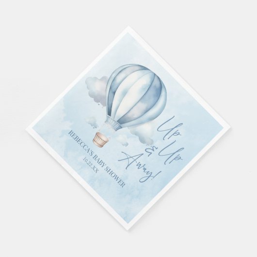 Omhoog en weg! Blauwe heteluchtballon Baby shower Servet (Hoek)
