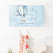 Omhoog en weg! Blauwe heteluchtballon Baby shower Spandoek (Insitu)