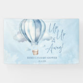 Omhoog en weg! Blauwe heteluchtballon Baby shower Spandoek (Horizontaal)