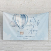 Omhoog en weg! Blauwe heteluchtballon Baby shower Spandoek
