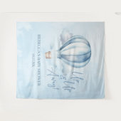 Omhoog en weg! Blauwe heteluchtballon Baby shower Wandkleed (Voorkant (horizontaal))