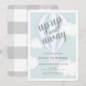 Omhoog en weg Blue Hot Air Balloon 1e verjaardag Kaart (Voorkant / Achterkant)