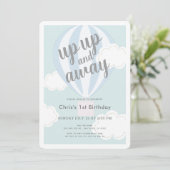Omhoog en weg Blue Hot Air Balloon 1e verjaardag Kaart (Staand voorkant)