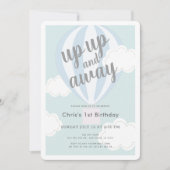 Omhoog en weg Blue Hot Air Balloon 1e verjaardag Kaart (Voorkant)