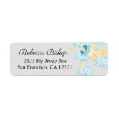 Omhoog en weg Geel Grijs Vliegtuig Retouradres Etiket (Voorkant)