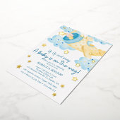 Omhoog en weg Geel Vliegtuig Baby Jongen Douche Folie Uitnodiging (Gedraaid)