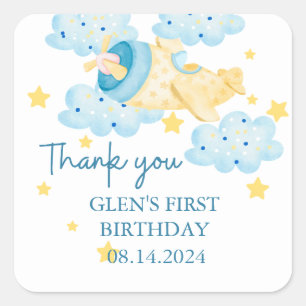 Omhoog en weg geel vliegtuig dank u vierkante sticker