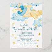 Omhoog en weg Geel Vliegtuig Verjaardagsjongen Folie Uitnodiging (Voorkant)