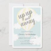 Omhoog en weg gele heteluchtballon 1e verjaardag kaart (Voorkant)