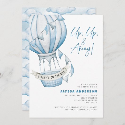 Omhoog en weg Hete Luchtballon Baby shower Kaart (Voorkant / Achterkant)