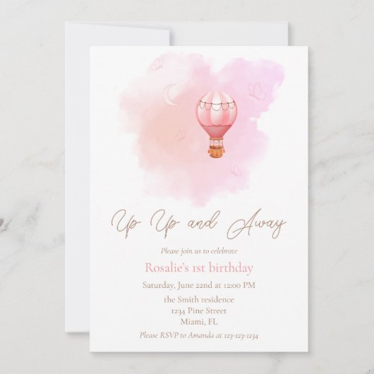 Omhoog en weg hete luchtballon eerste verjaardag m kaart (Voorkant)