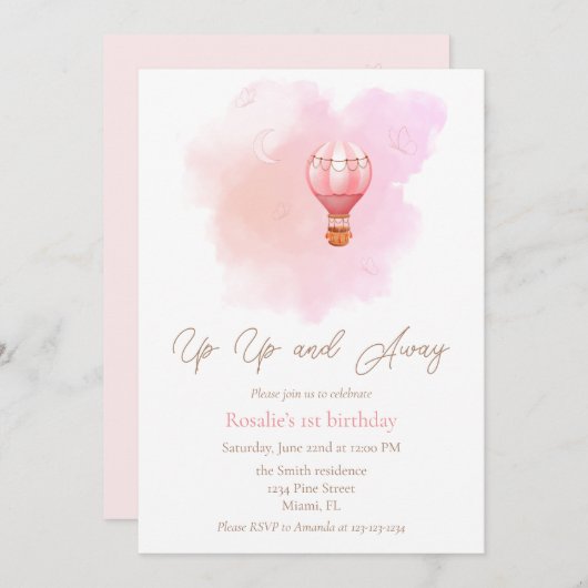 Omhoog en weg hete luchtballon eerste verjaardag m kaart (Voorkant / Achterkant)