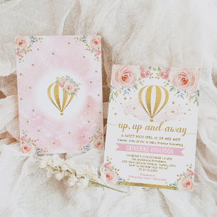 Omhoog en weg Hete Luchtballon Meisje Baby shower Kaart