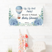 Omhoog en weg hete luchtballon welkom achtergrond spandoek (Insitu)