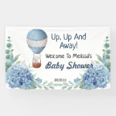 Omhoog en weg hete luchtballon welkom achtergrond spandoek (Horizontaal)