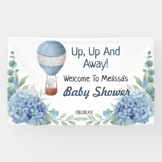 Omhoog en weg hete luchtballon welkom achtergrond spandoek (Horizontaal)