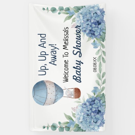 Omhoog en weg hete luchtballon welkom achtergrond spandoek (Verticaal)