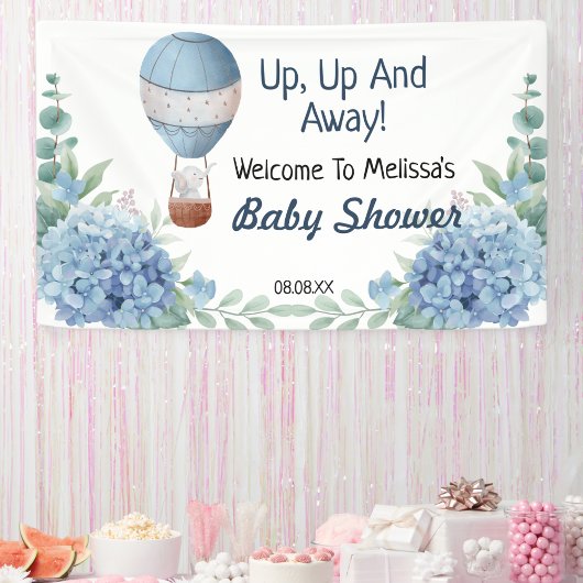 Omhoog en weg hete luchtballon welkom achtergrond spandoek