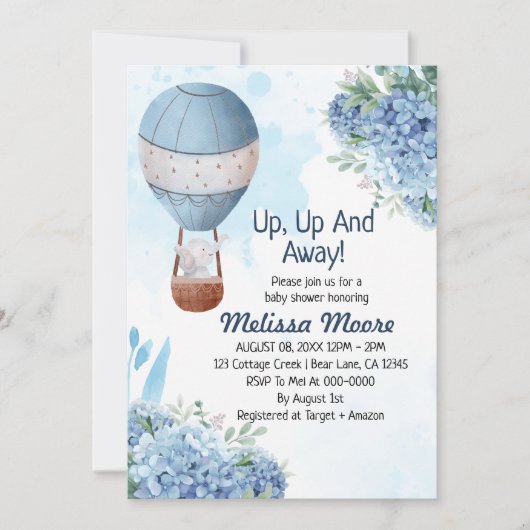 Omhoog en weg jongen hete luchtballon olifant kaart (Voorkant)