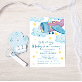 Omhoog en weg Paarse Vliegtuig Baby Boy Shower Kaart