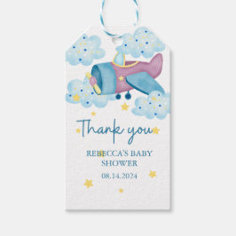 Omhoog en weg Paarse Vliegtuig Dank u Cadeaulabel