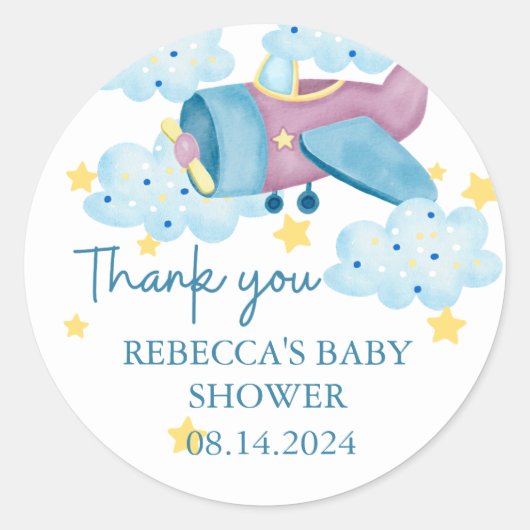 Omhoog en weg Paarse Vliegtuig Dank u Ronde Sticker (Voorkant)