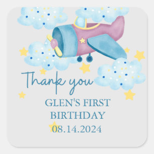 Omhoog en weg Paarse Vliegtuig Dank u Vierkante Sticker