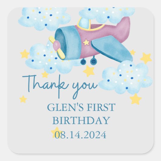 Omhoog en weg Paarse Vliegtuig Dank u Vierkante Sticker (Voorkant)