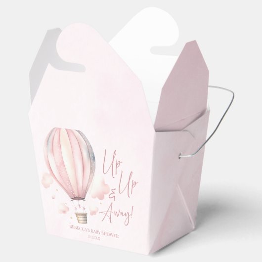 Omhoog en weg! Roze Hete Luchtballon Baby shower Bedankdoosjes (Geopend)