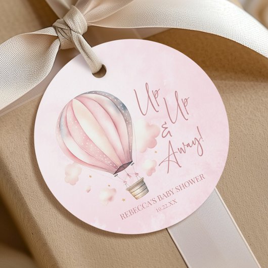 Omhoog en weg! Roze Hete Luchtballon Baby shower Bedankjes Labels