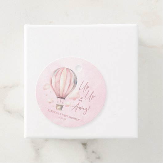 Omhoog en weg! Roze Hete Luchtballon Baby shower Bedankjes Labels (In situ)