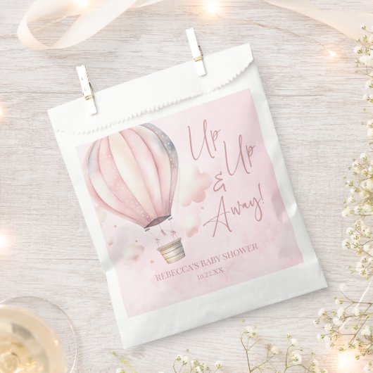 Omhoog en weg! Roze Hete Luchtballon Baby shower Bedankzakje (Geknipt)