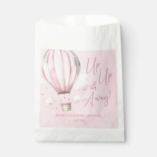 Omhoog en weg! Roze Hete Luchtballon Baby shower Bedankzakje (Voorkant)