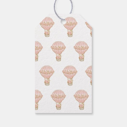 Omhoog en weg Roze Hete Luchtballon Baby shower Cadeaulabel (Achterkant)