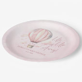 Omhoog en weg! Roze Hete Luchtballon Baby shower Papieren Bordje (Gekanteld)