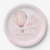 Omhoog en weg! Roze Hete Luchtballon Baby shower Papieren Bordje (Voorkant)
