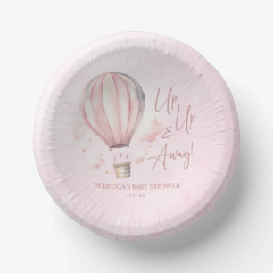 Omhoog en weg! Roze Hete Luchtballon Baby shower Papieren Kommen