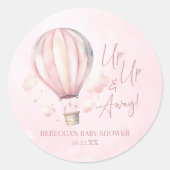 Omhoog en weg! Roze Hete Luchtballon Baby shower Ronde Sticker (Voorkant)