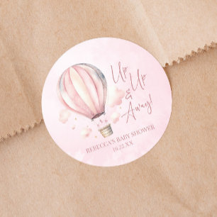 Omhoog en weg! Roze Hete Luchtballon Baby shower Ronde Sticker