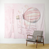 Omhoog en weg! Roze Hete Luchtballon Baby shower Wandkleed (In Situ (horizontaal))