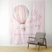 Omhoog en weg! Roze Hete Luchtballon Baby shower Wandkleed (In situ)