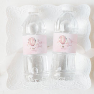 Omhoog en weg! Roze Hete Luchtballon Baby shower Waterfles Etiket