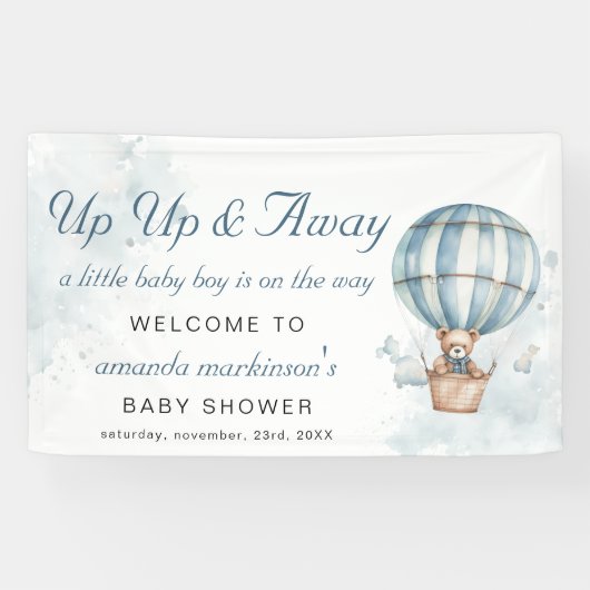 Omhoog en weg! Teddy Bear Baby Douche Welkom Spandoek (Horizontaal)