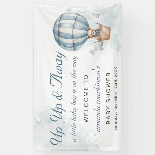 Omhoog en weg! Teddy Bear Baby Douche Welkom Spandoek (Verticaal)