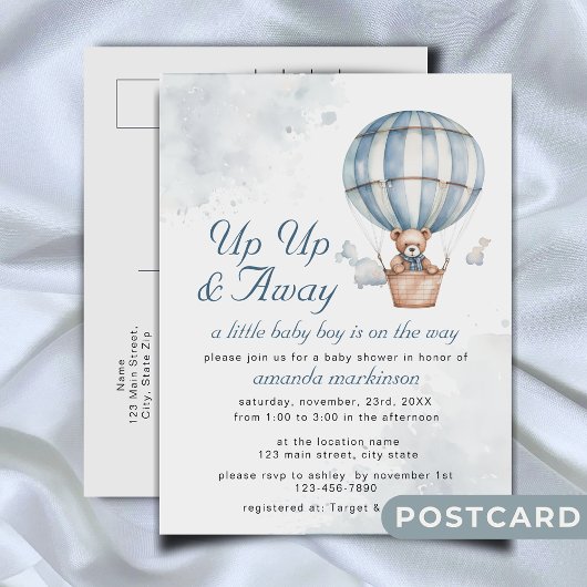 Omhoog en weg! Teddy Bear Balloon Baby shower Briefkaart