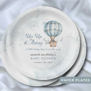 Omhoog en weg! Teddy Bear Balloon Baby shower Papieren Bordje