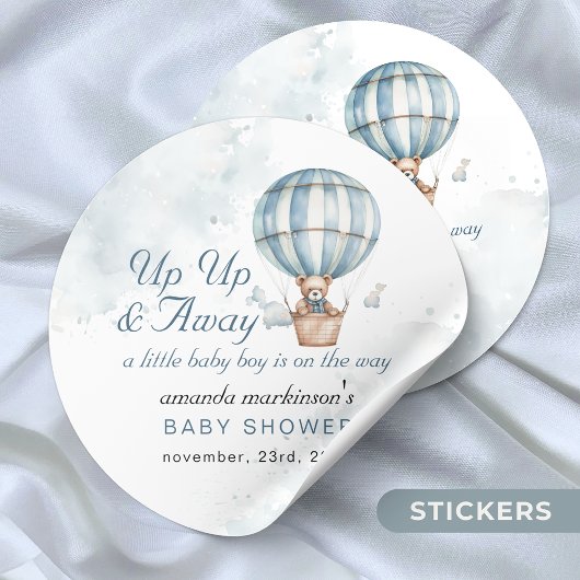 Omhoog en weg! Teddy Bear Balloon Baby shower Ronde Sticker