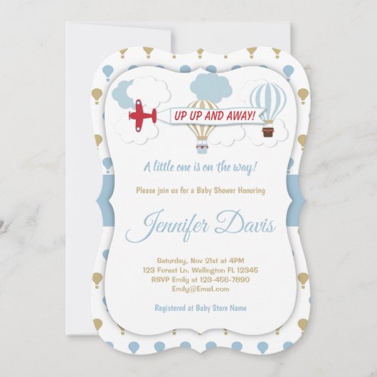 Omhoog en weg! Uitnodiging voor baby shower (Voorkant)